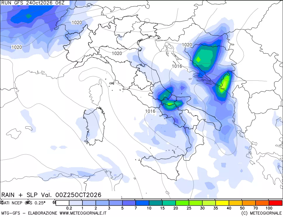 mappa Precipitazioni e pressione SLM