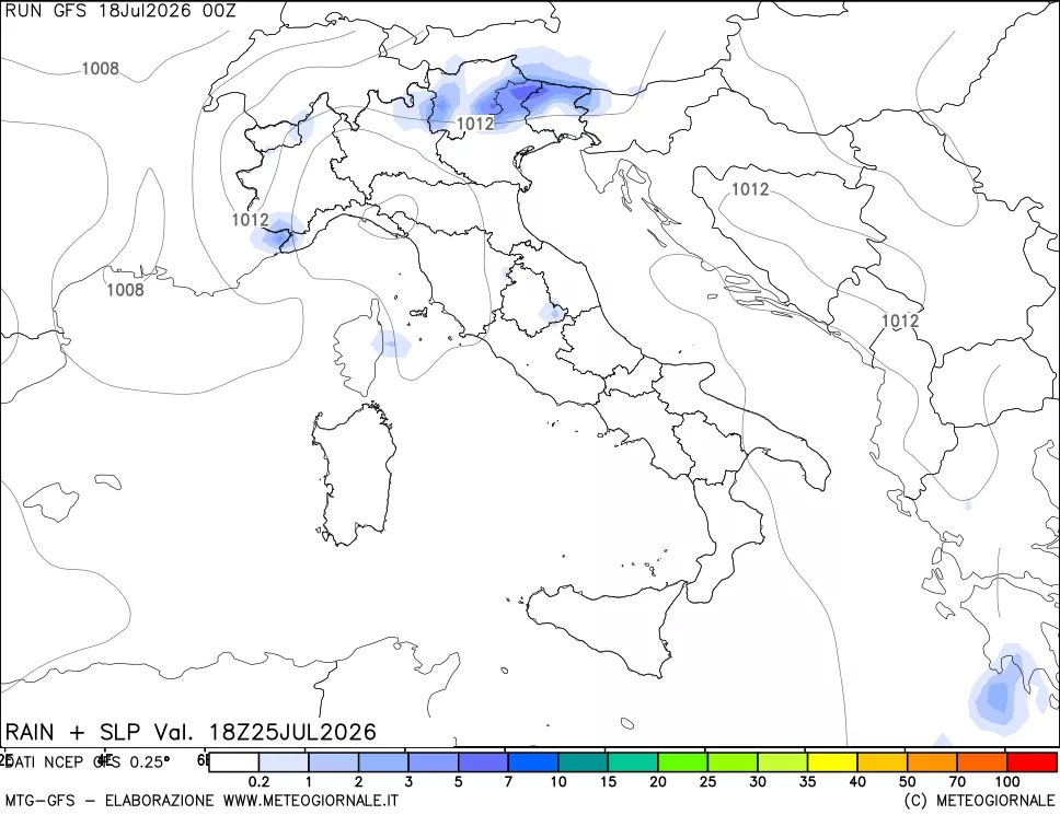 mappa Precipitazioni e pressione SLM