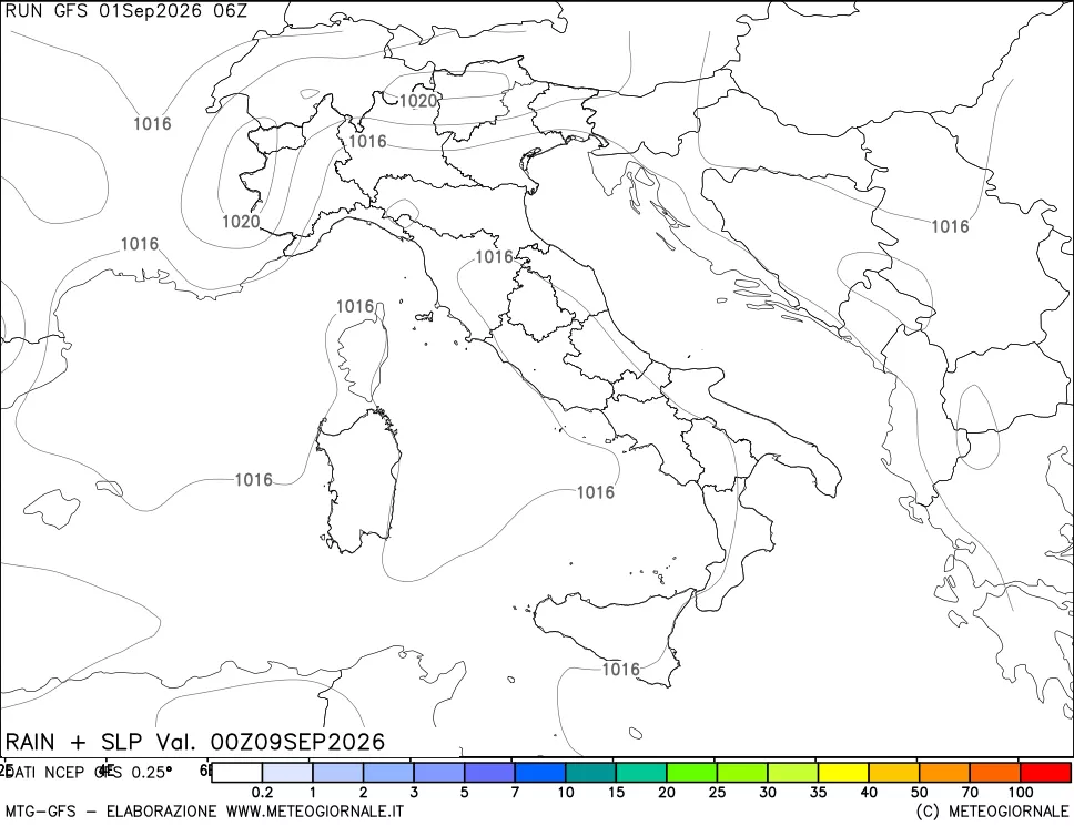 mappa Precipitazioni e pressione SLM