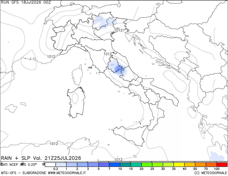mappa Precipitazioni e pressione SLM