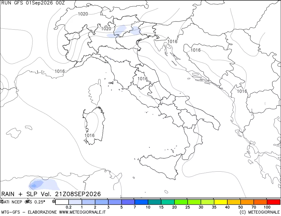 mappa Precipitazioni e pressione SLM