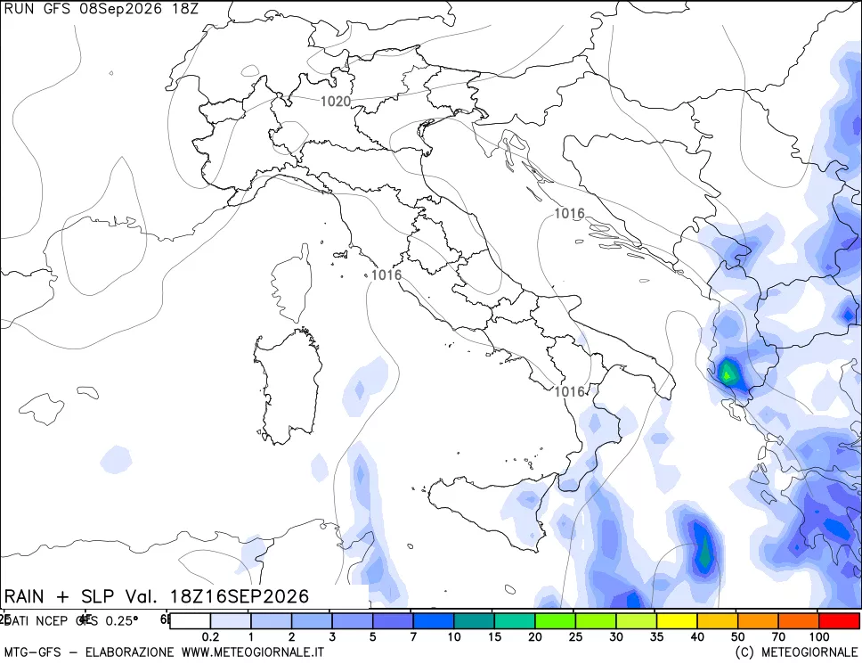 mappa Precipitazioni e pressione SLM