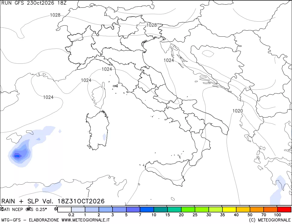 mappa Precipitazioni e pressione SLM