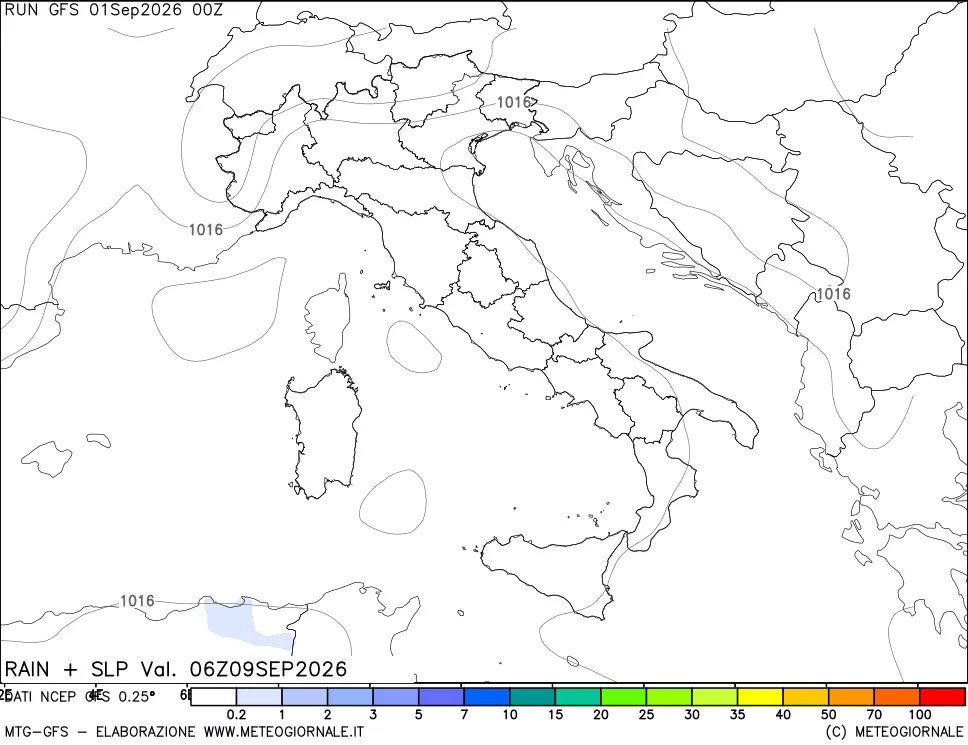 mappa Precipitazioni e pressione SLM