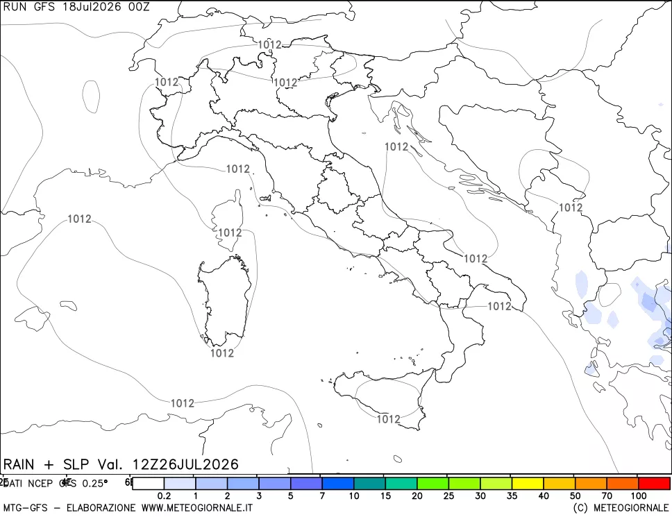 mappa Precipitazioni e pressione SLM