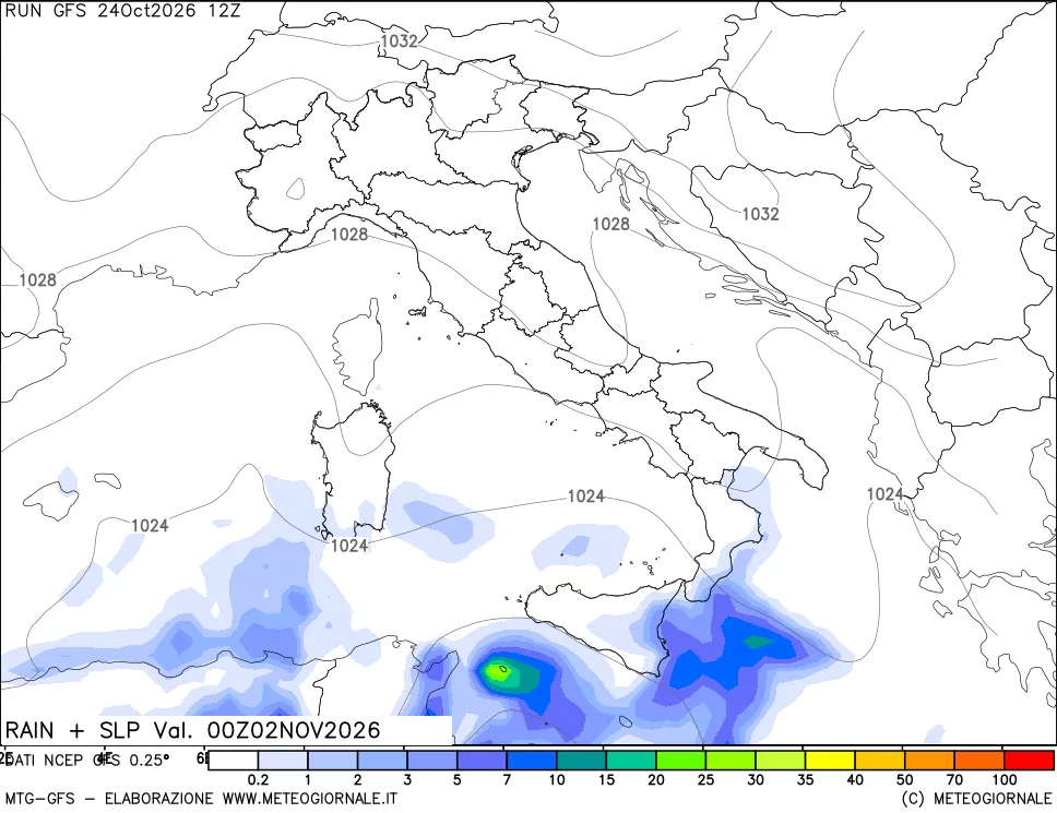 mappa Precipitazioni e pressione SLM