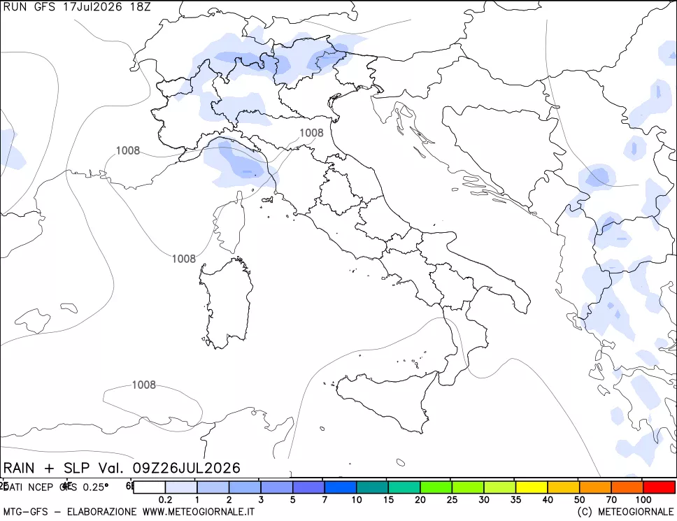 mappa Precipitazioni e pressione SLM