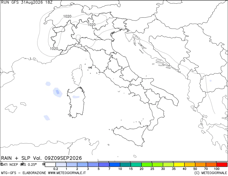 mappa Precipitazioni e pressione SLM