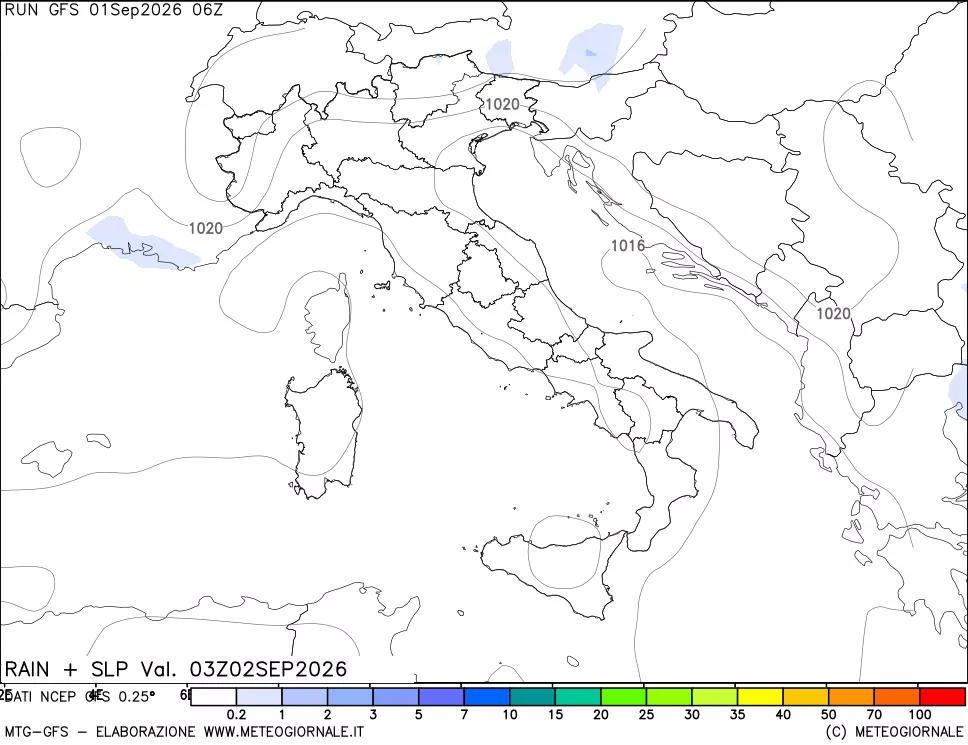 mappa Precipitazioni e pressione SLM
