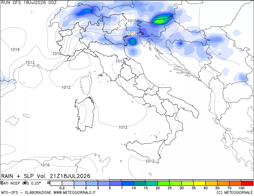 mappa Precipitazioni e pressione SLM