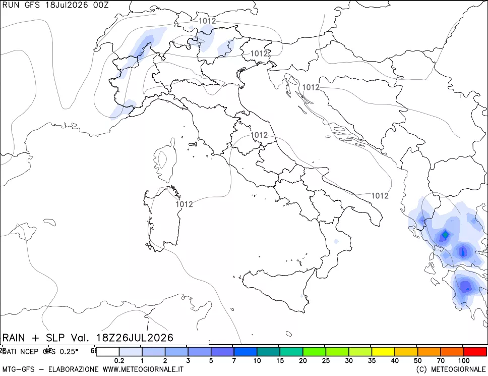 mappa Precipitazioni e pressione SLM
