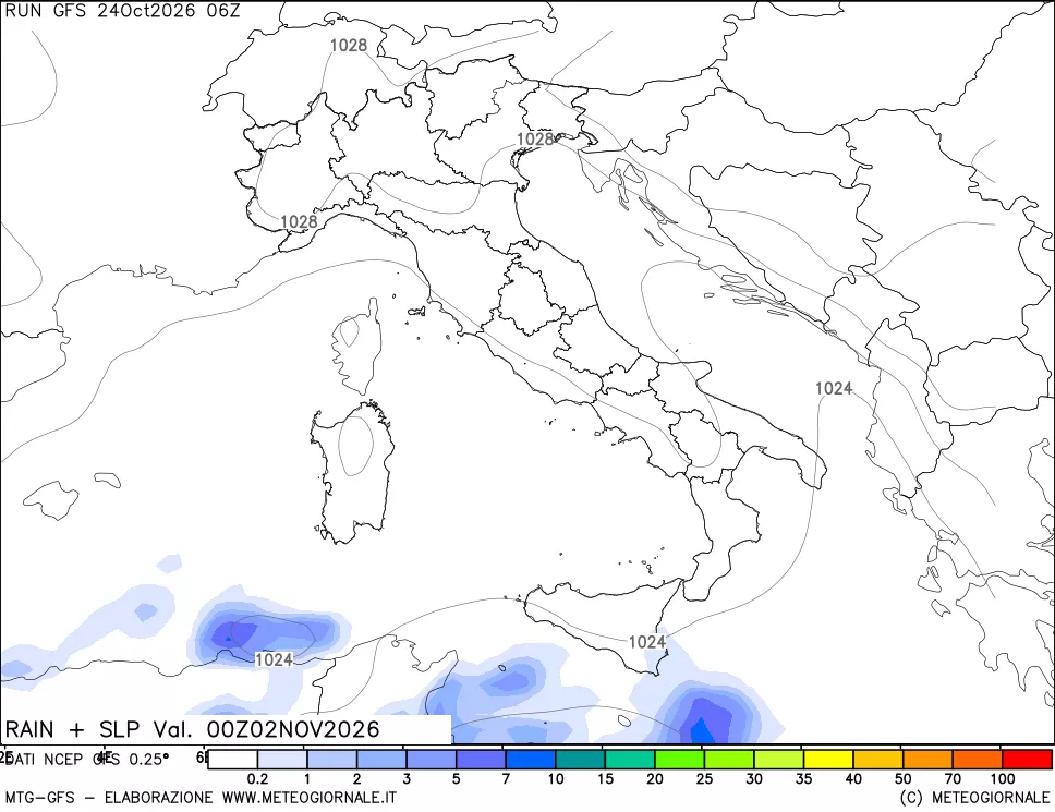 mappa Precipitazioni e pressione SLM
