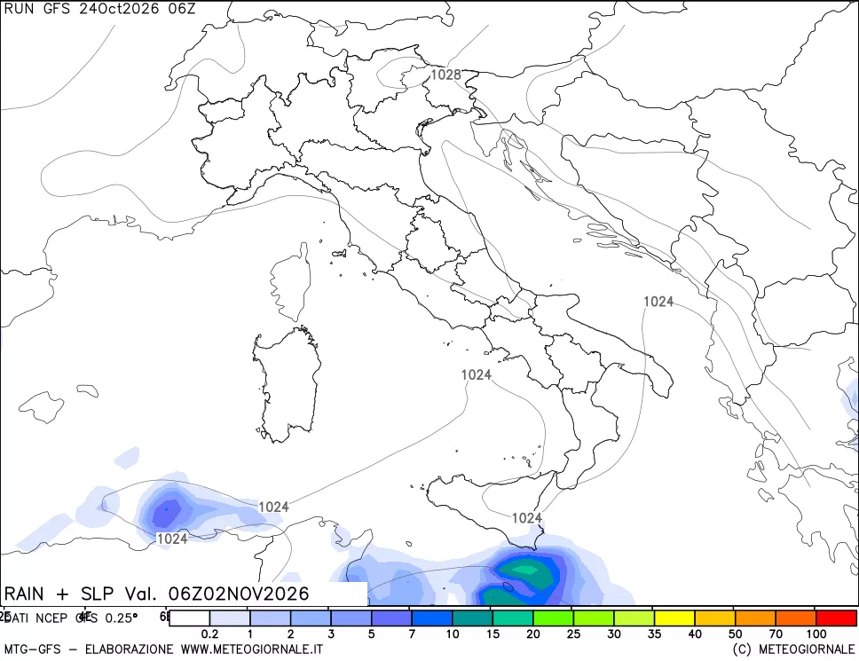mappa Precipitazioni e pressione SLM
