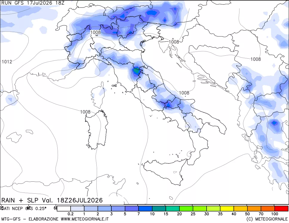 mappa Precipitazioni e pressione SLM