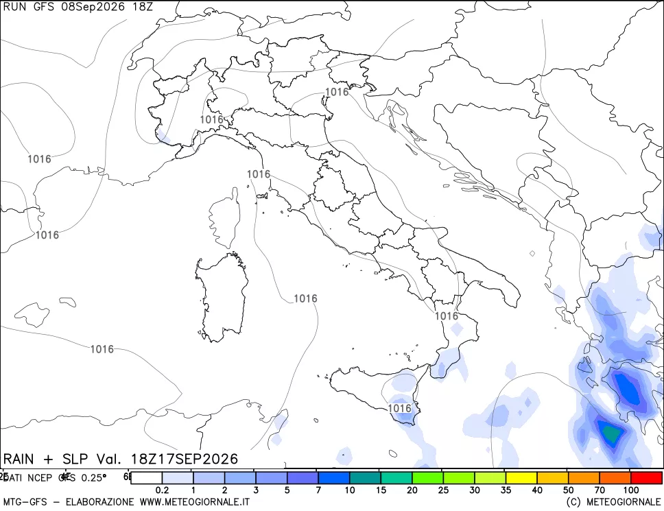 mappa Precipitazioni e pressione SLM