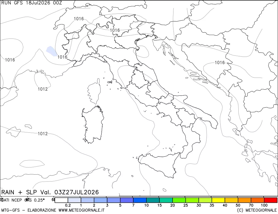 mappa Precipitazioni e pressione SLM