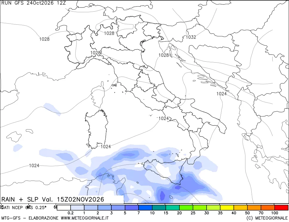 mappa Precipitazioni e pressione SLM