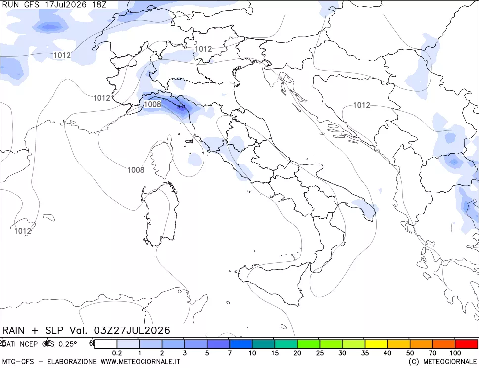 mappa Precipitazioni e pressione SLM