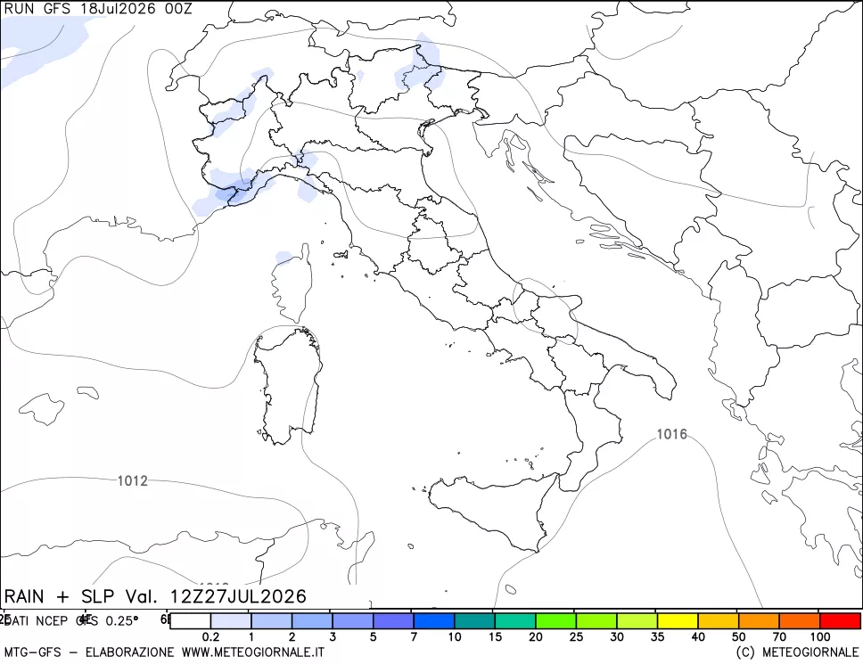 mappa Precipitazioni e pressione SLM