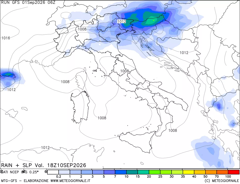 mappa Precipitazioni e pressione SLM