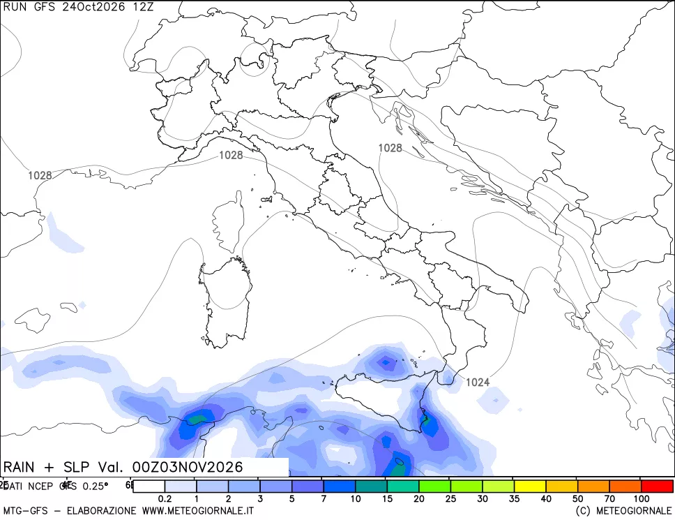 mappa Precipitazioni e pressione SLM