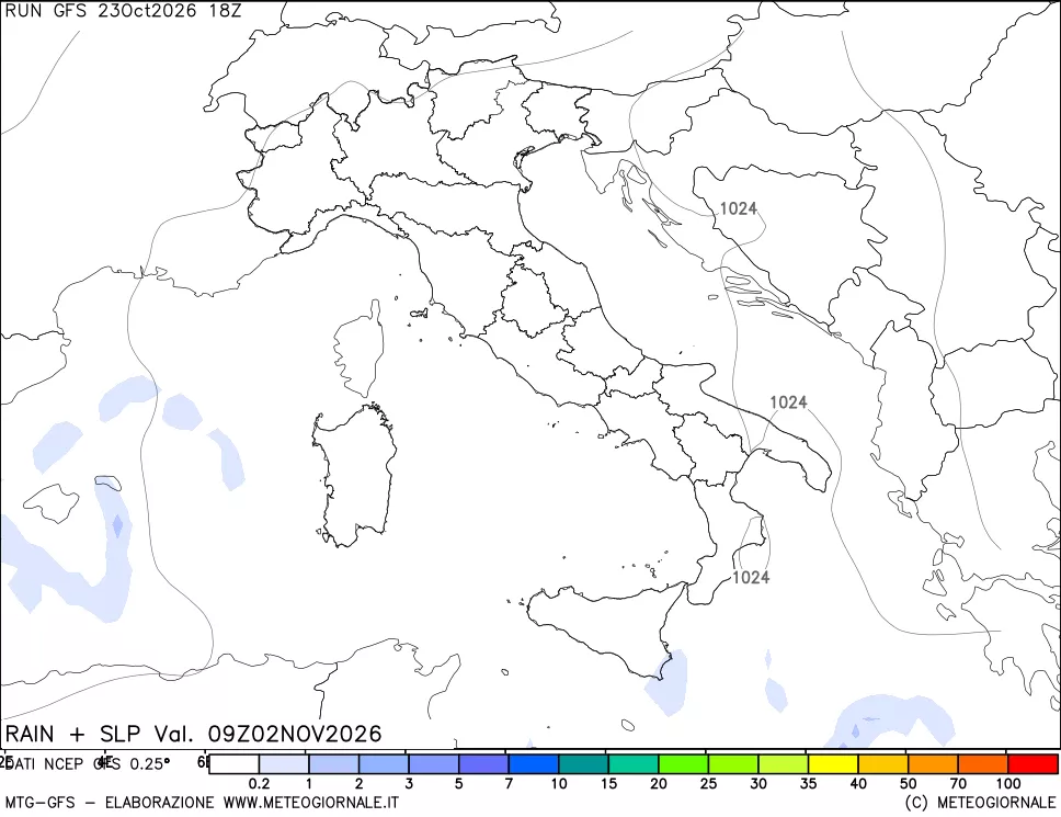 mappa Precipitazioni e pressione SLM