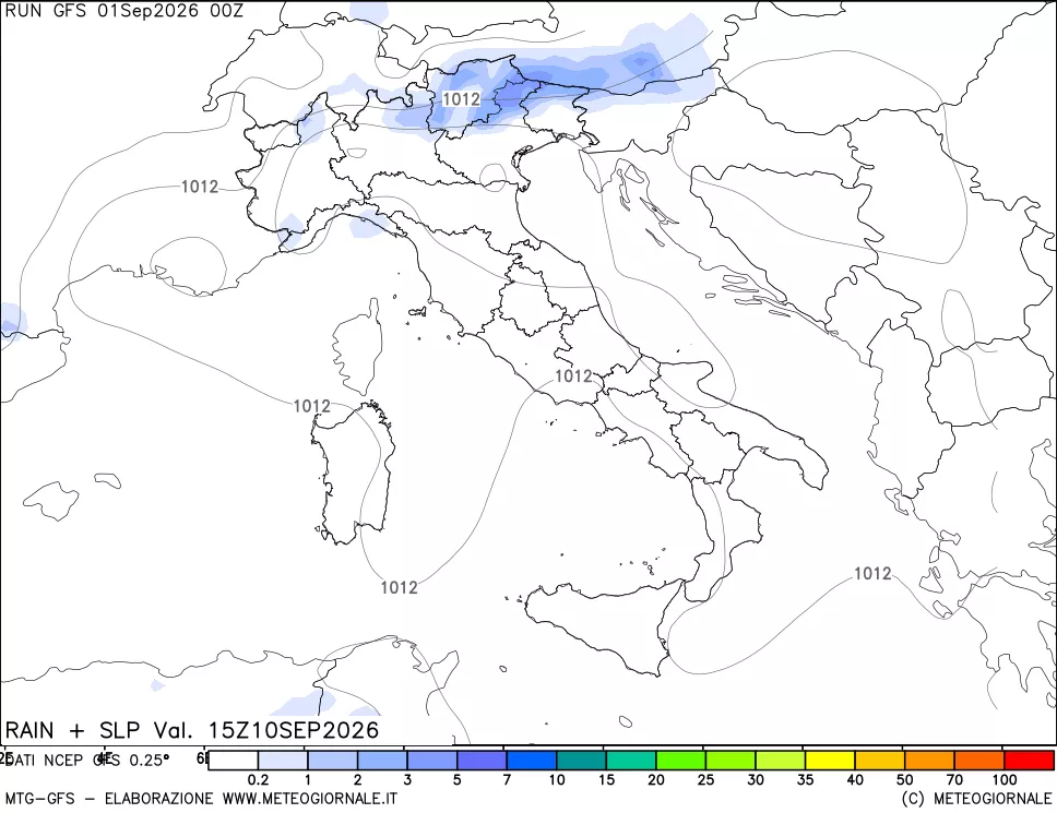 mappa Precipitazioni e pressione SLM