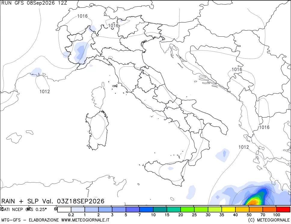 mappa Precipitazioni e pressione SLM