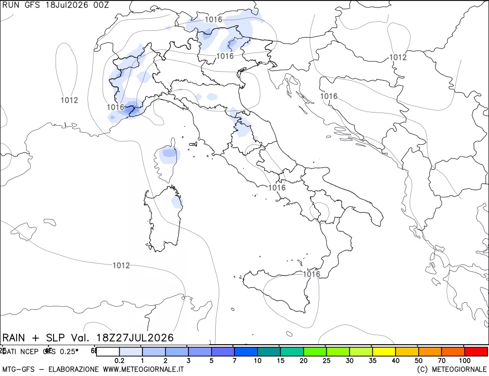 mappa Precipitazioni e pressione SLM