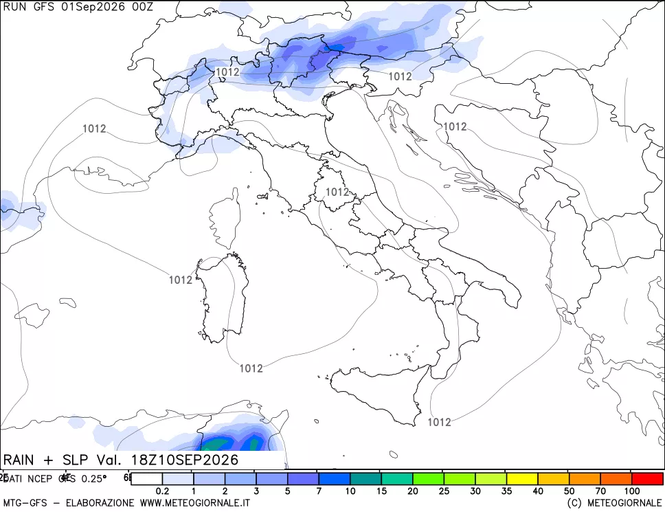 mappa Precipitazioni e pressione SLM