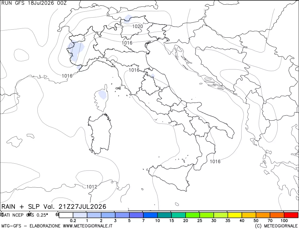mappa Precipitazioni e pressione SLM