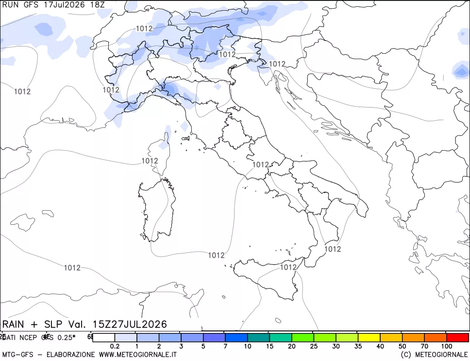 mappa Precipitazioni e pressione SLM