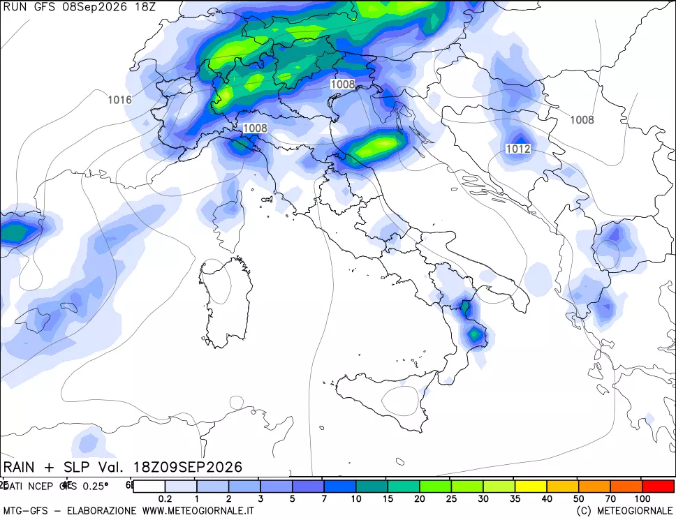 mappa Precipitazioni e pressione SLM