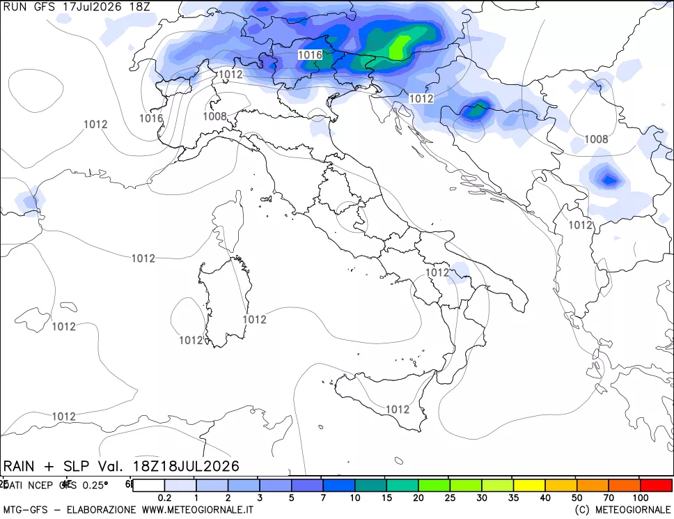 mappa Precipitazioni e pressione SLM