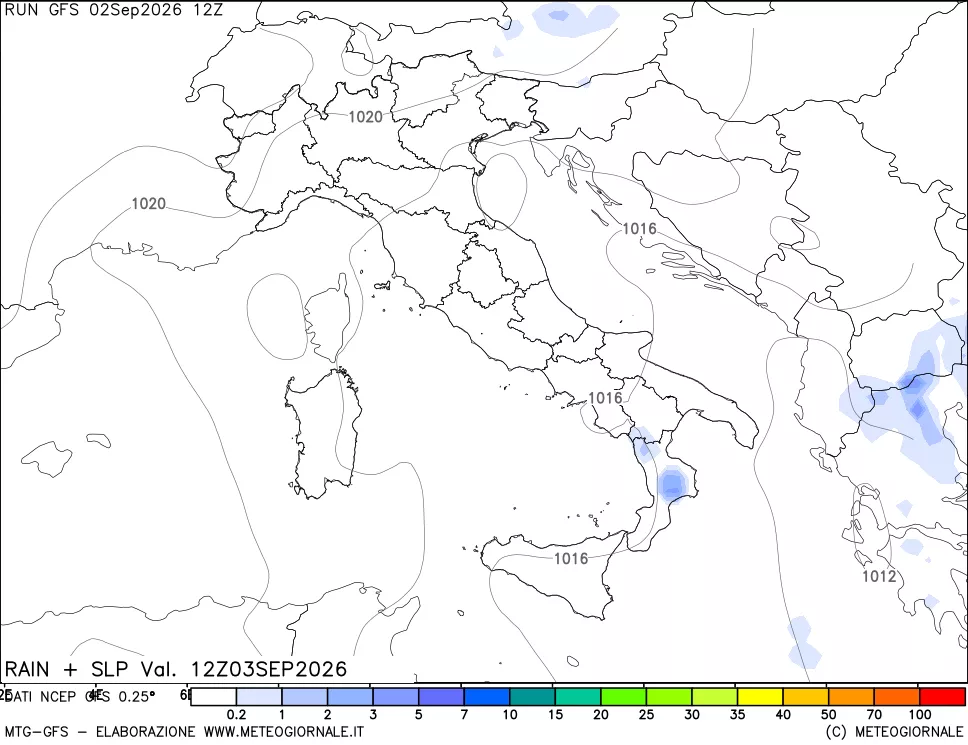 mappa Precipitazioni e pressione SLM