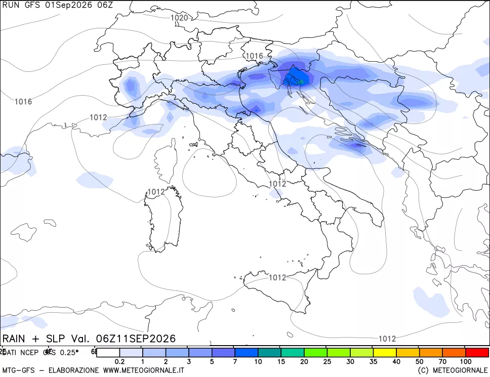 mappa Precipitazioni e pressione SLM