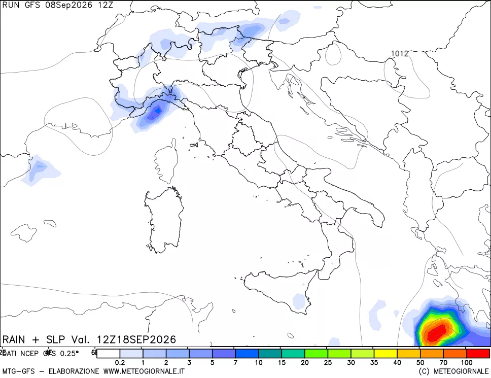 mappa Precipitazioni e pressione SLM