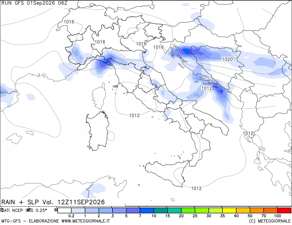 mappa Precipitazioni e pressione SLM