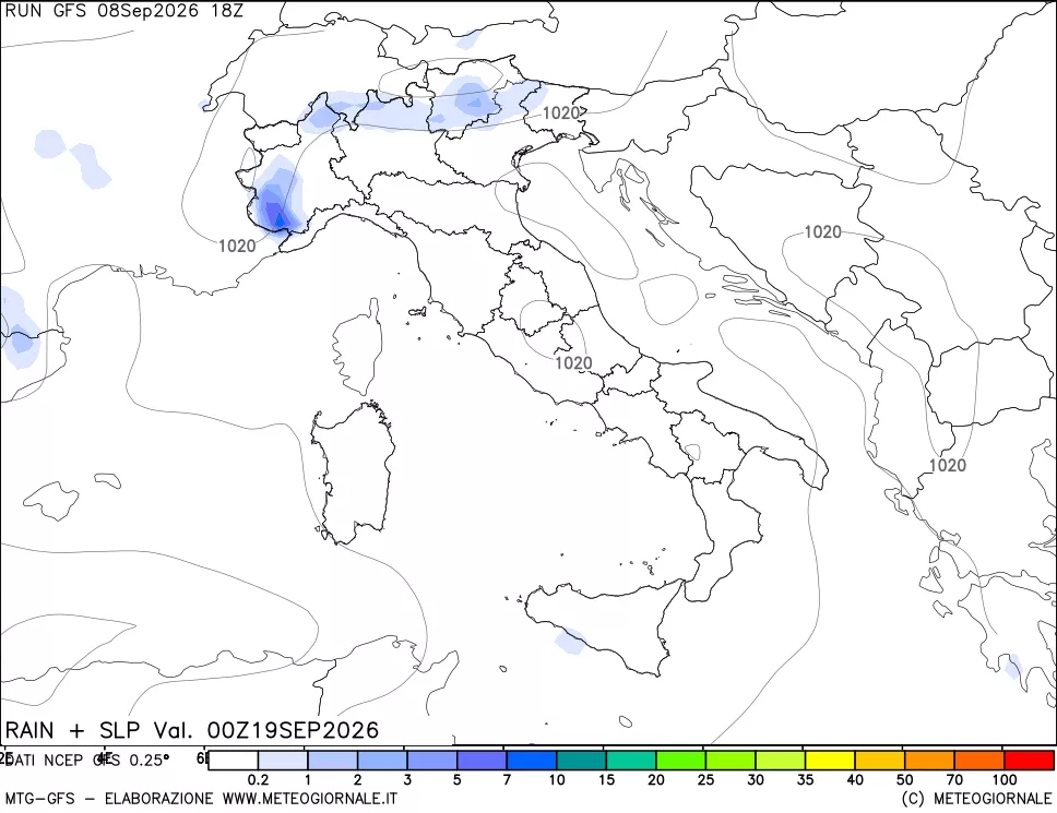 mappa Precipitazioni e pressione SLM