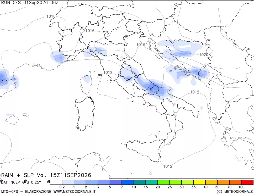 mappa Precipitazioni e pressione SLM