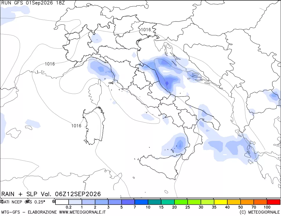 mappa Precipitazioni e pressione SLM