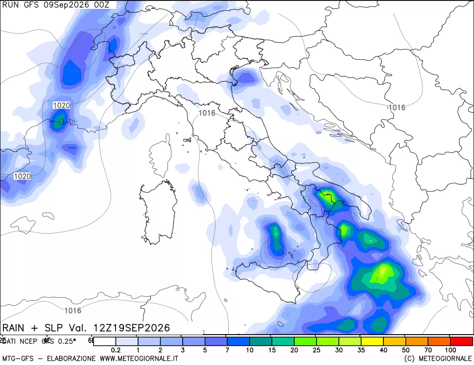 mappa Precipitazioni e pressione SLM