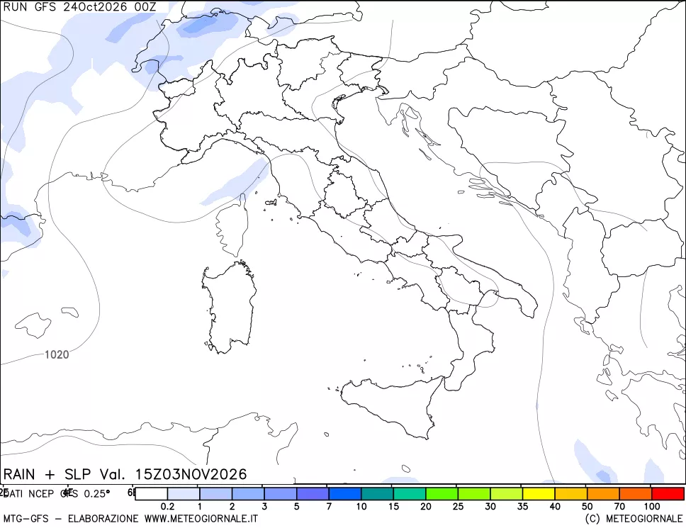 mappa Precipitazioni e pressione SLM