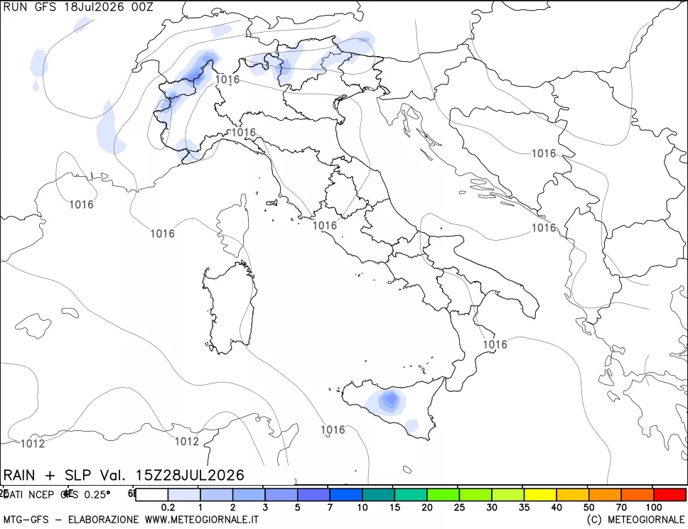 mappa Precipitazioni e pressione SLM