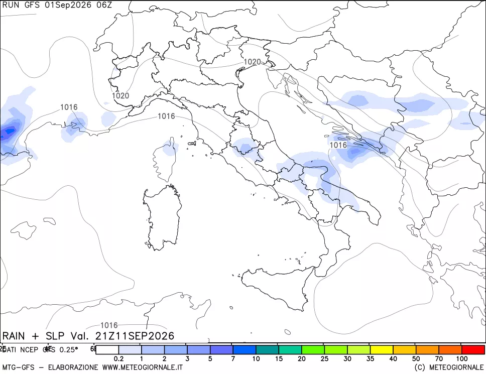 mappa Precipitazioni e pressione SLM