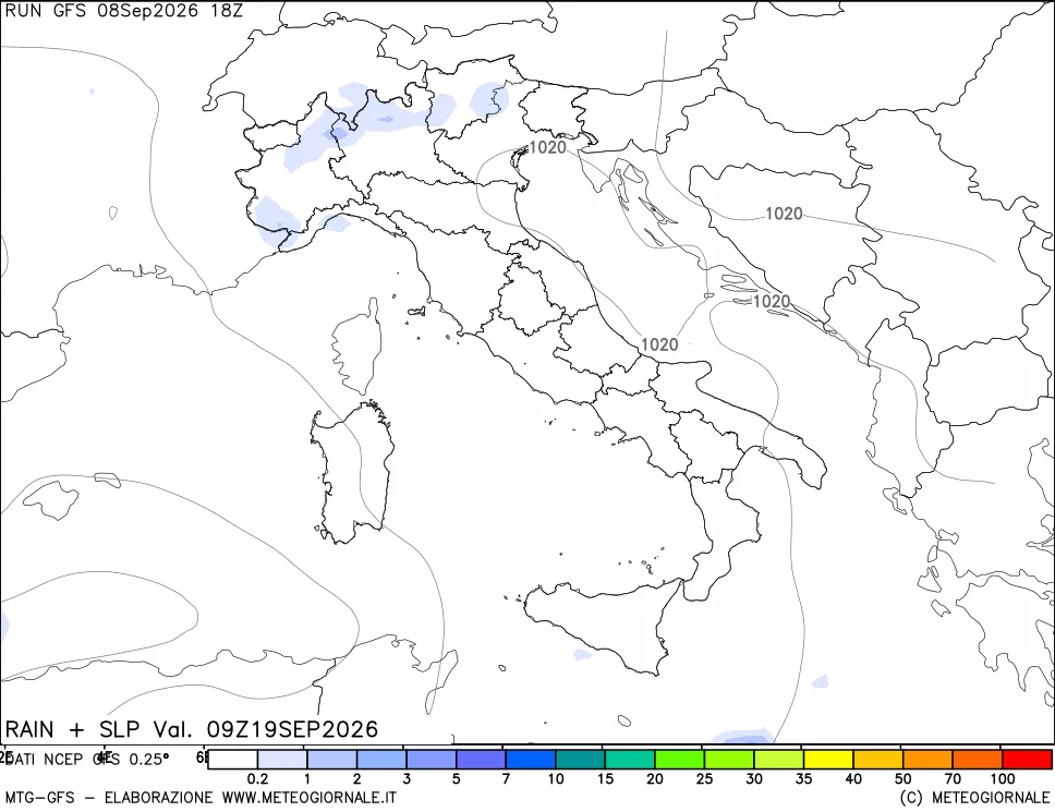mappa Precipitazioni e pressione SLM