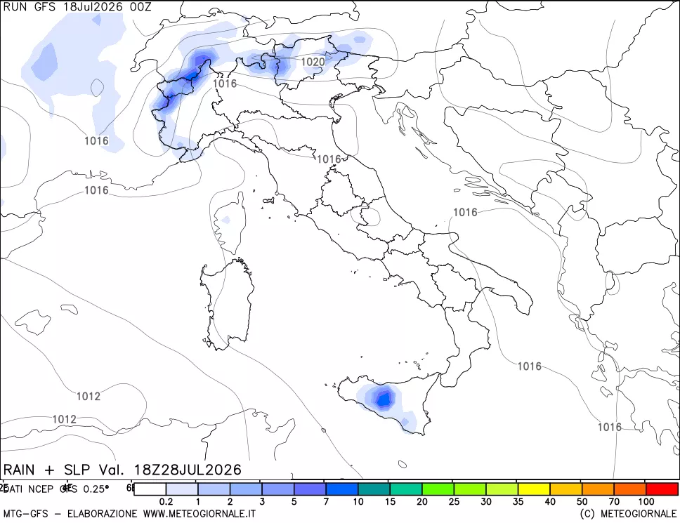 mappa Precipitazioni e pressione SLM