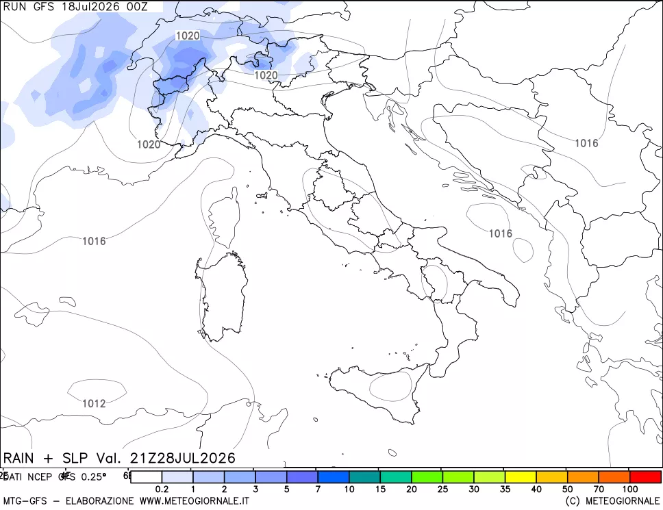mappa Precipitazioni e pressione SLM