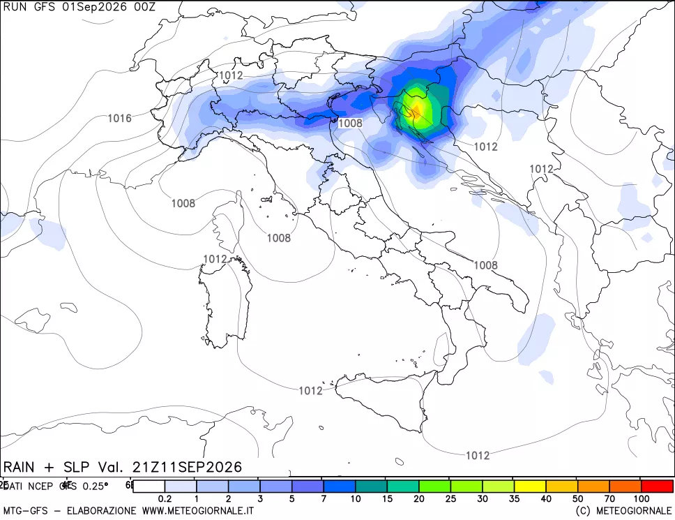 mappa Precipitazioni e pressione SLM