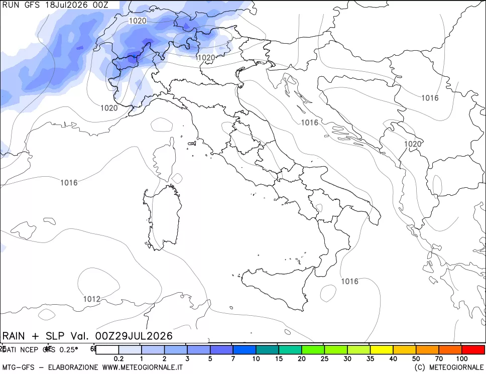 mappa Precipitazioni e pressione SLM